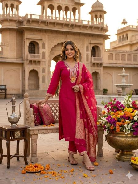 Krunique rani pink 3pcs wholesale kurti shops goa